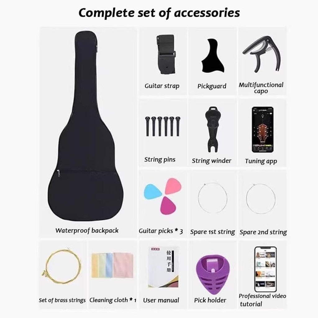 MXL&LJB Acoustic Guitar Kits for Beginners Adults, Cutaway Acustica Guitarra Bundle Kit Wooden Bowl Starter Set Package(Black,41 inches)