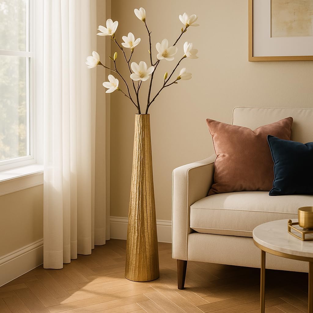 Floor Vase for Living Room Decor – Metal Vase for Home, Bedroom, or Office – Elegant vase adds a Sophisticated Accent to Any Table, House, or Room Decor – Flower Vases for Centerpieces – 58', Gold