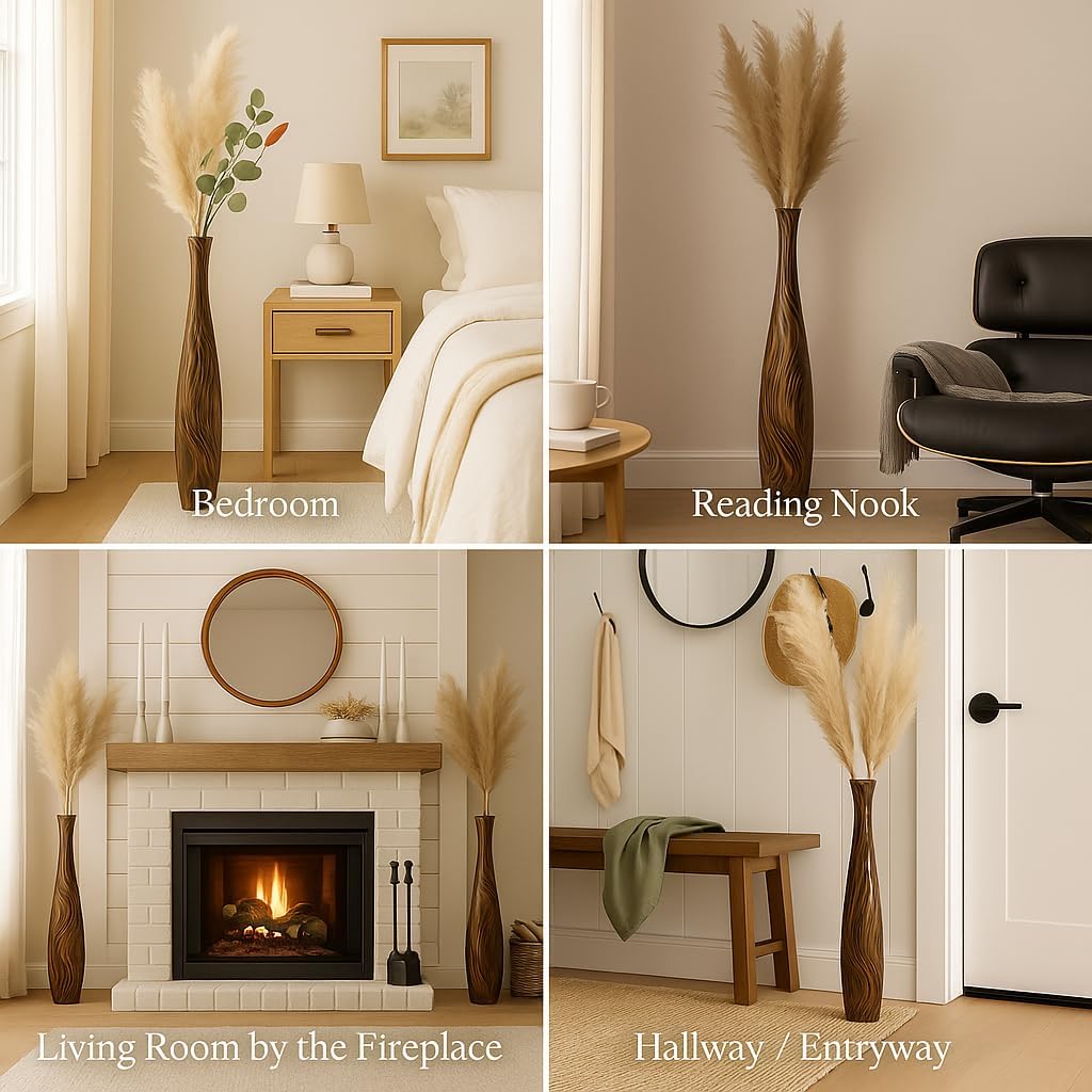 Leewadee Large Brown Home Decor Floor Vase - Wooden 41 inch Tall Farmhouse Decor Flower Holder for Fake Plant and Pampas Grass