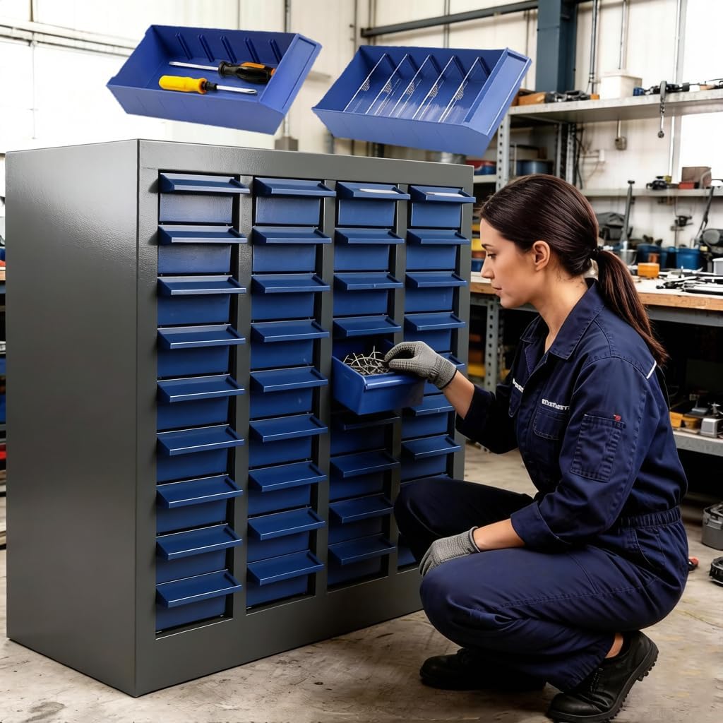 40 Drawers Industrial Nut and Bolt Organizer, Parts Cabinet with 200 Dividers & 80 Label Slots, ABS Drawers Multi-Use Bolt Bins Hardware Organizer System for Workshop, Warehouse and Office
