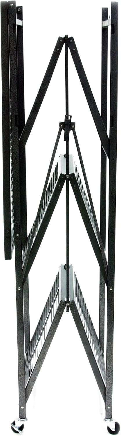 Origami 2-Pack R5 Series Foldable 4-Tier Steel Storage Rack, Pewter – Heavy-Duty Metal Shelving Unit w/ Removable Wheels for Laundry Room or Garage – Rolling Organizer for Home, Office & Warehouse