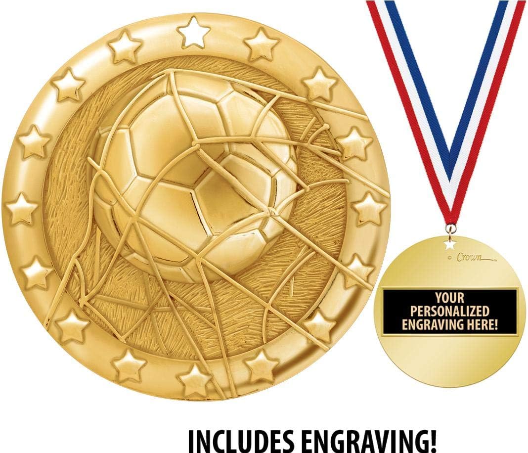 Crown Awards Soccer Medal, 2' Shiny Gold Soccer Medals for Kids with Free Custom Engraving