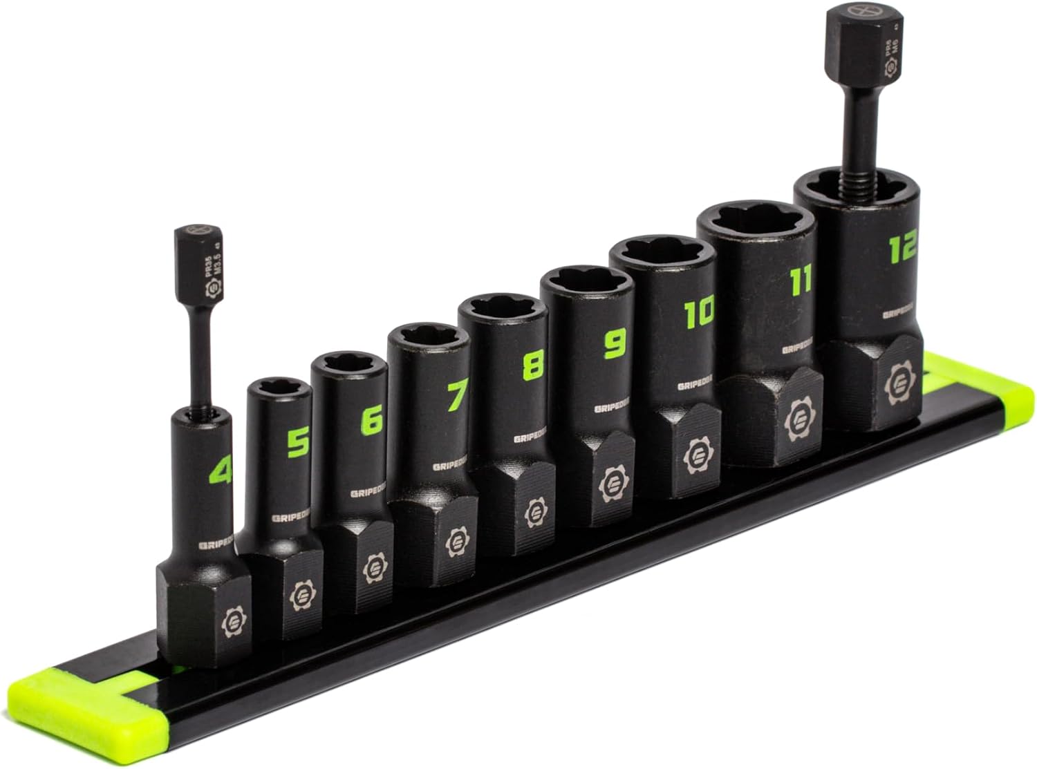 GRIPEDGE Tools | 9-PC - 1/4'' Drive Metric RPT Socket Extractor Set | Sizes 4 – 12 MM | Removes Broken Studs, Stripped Bolts and Lug Nuts | Includes Premium Aluminum Socket Rail|