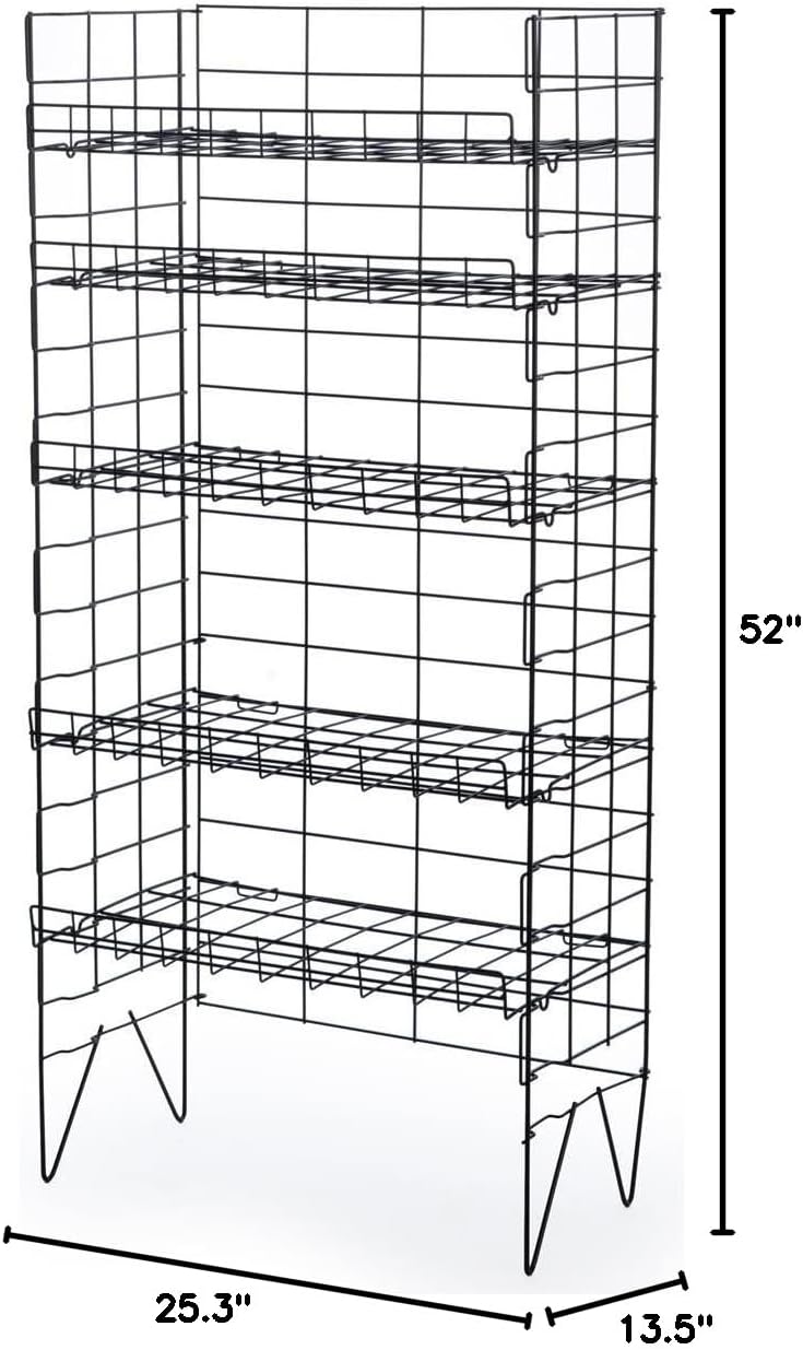 Displays2go Bakers Storage Rack, Pantry or Kitchen Use, Steel Wire, 5 Shelf, 25' W x 52' H x 13' D (Black)