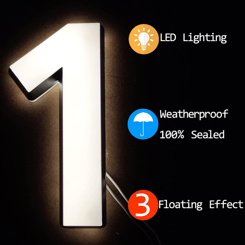 Illuminated LED House Numbers, Modern Backlit LED Home Address Numbers 16', Black White Acrylic Light Up House Number Signs,A