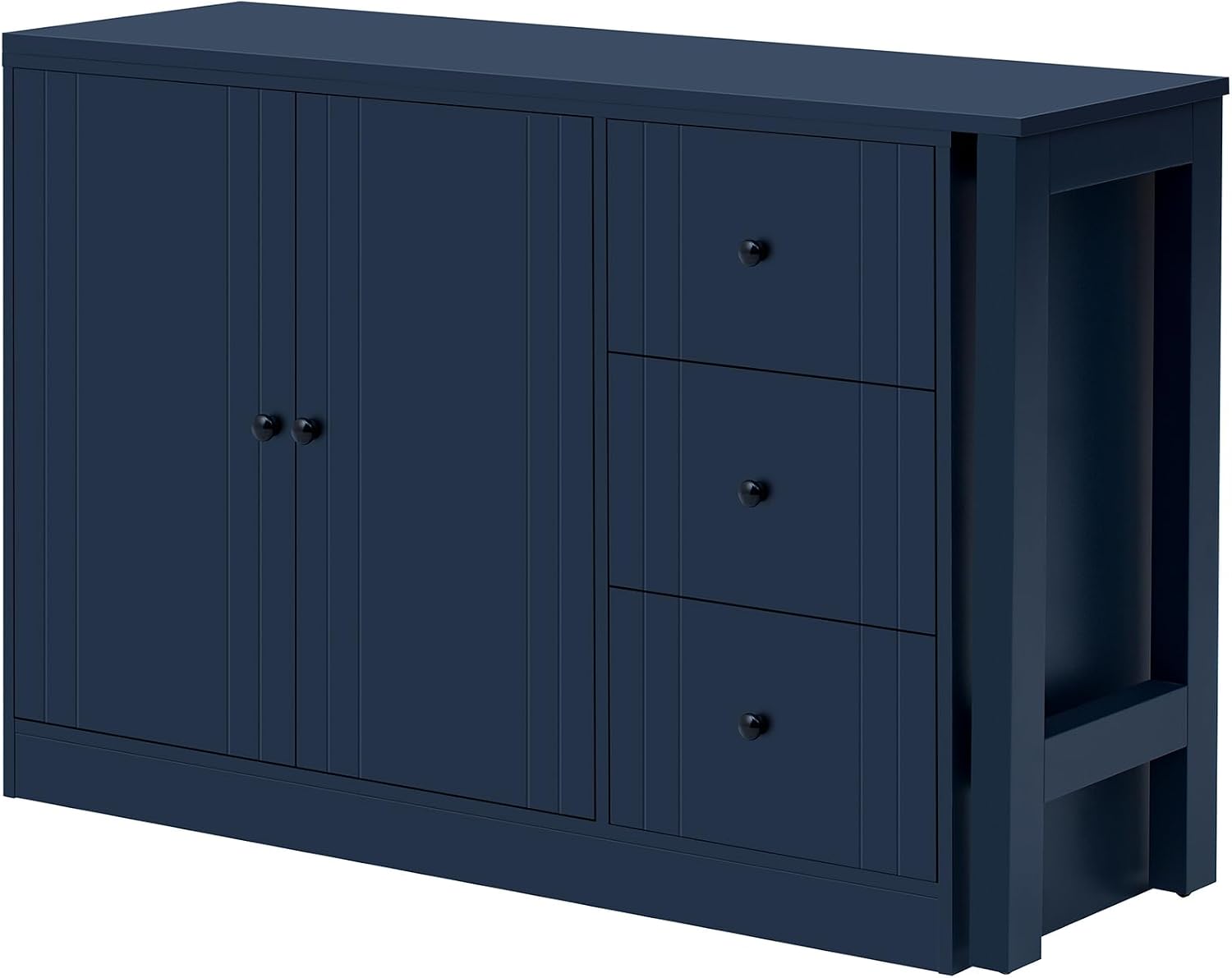 90' Extendable Freestanding Storage Cabinet, Kitchen Storage Bakers Rack with Adjustable Shelf, Utility Food Cupboard with Silent Drawers for Kitchen and Living Room, Navy Blue