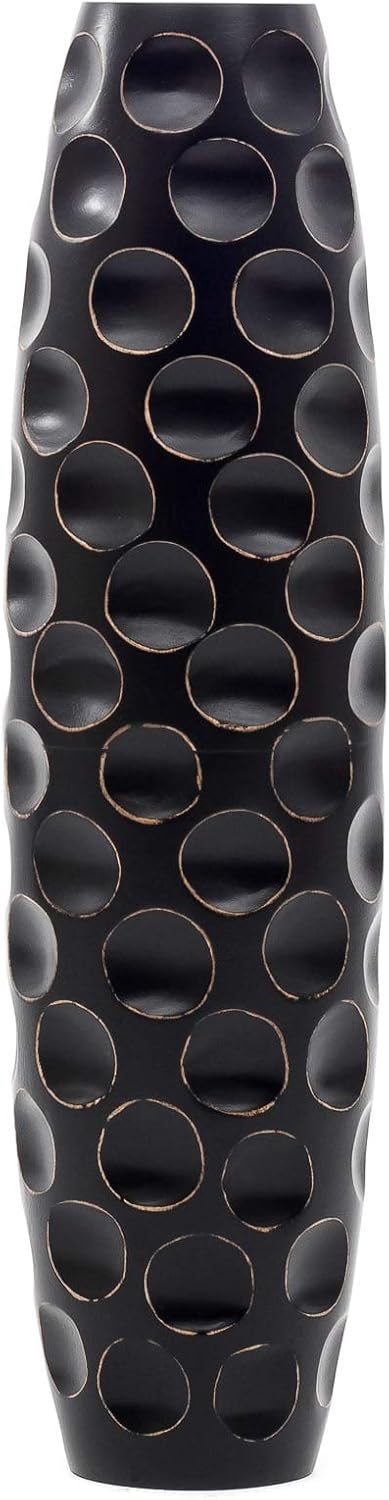 Leewadee Large Black Home Decor Floor Vase - Wooden 26 inch Tall Farmhouse Decor Flower Holder for Fake Plant and Pampas Grass