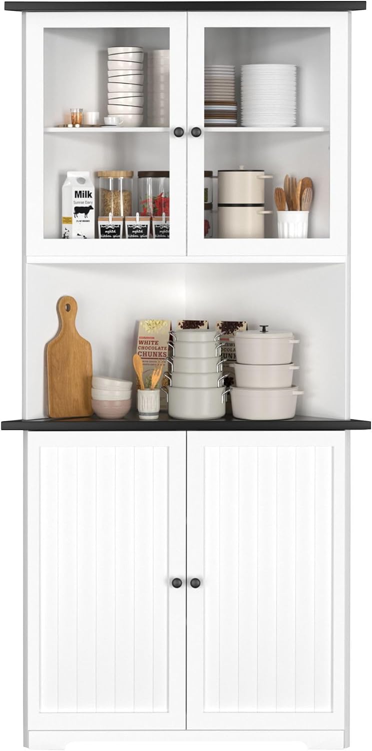MUPATER Tall Corner Cabinet with Doors and Shelves, 71'' Free Standing Corner Kitchen Hutch, Cabinet Storage for Living Room, Bathroom, Kitchen with Countertop, White