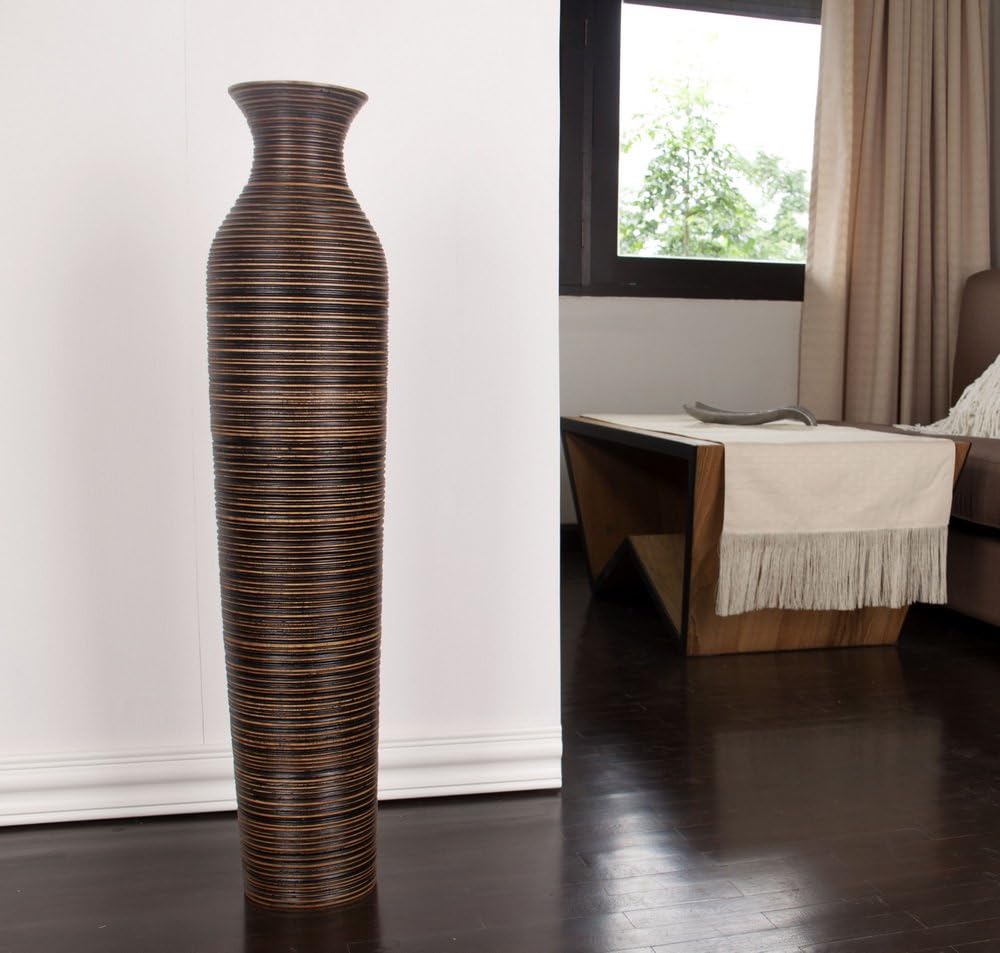 Leewadee Large Brown Home Decor Floor Vase - Wooden 34 inch Tall Farmhouse Decor Flower Holder for Fake Plant and Pampas Grass