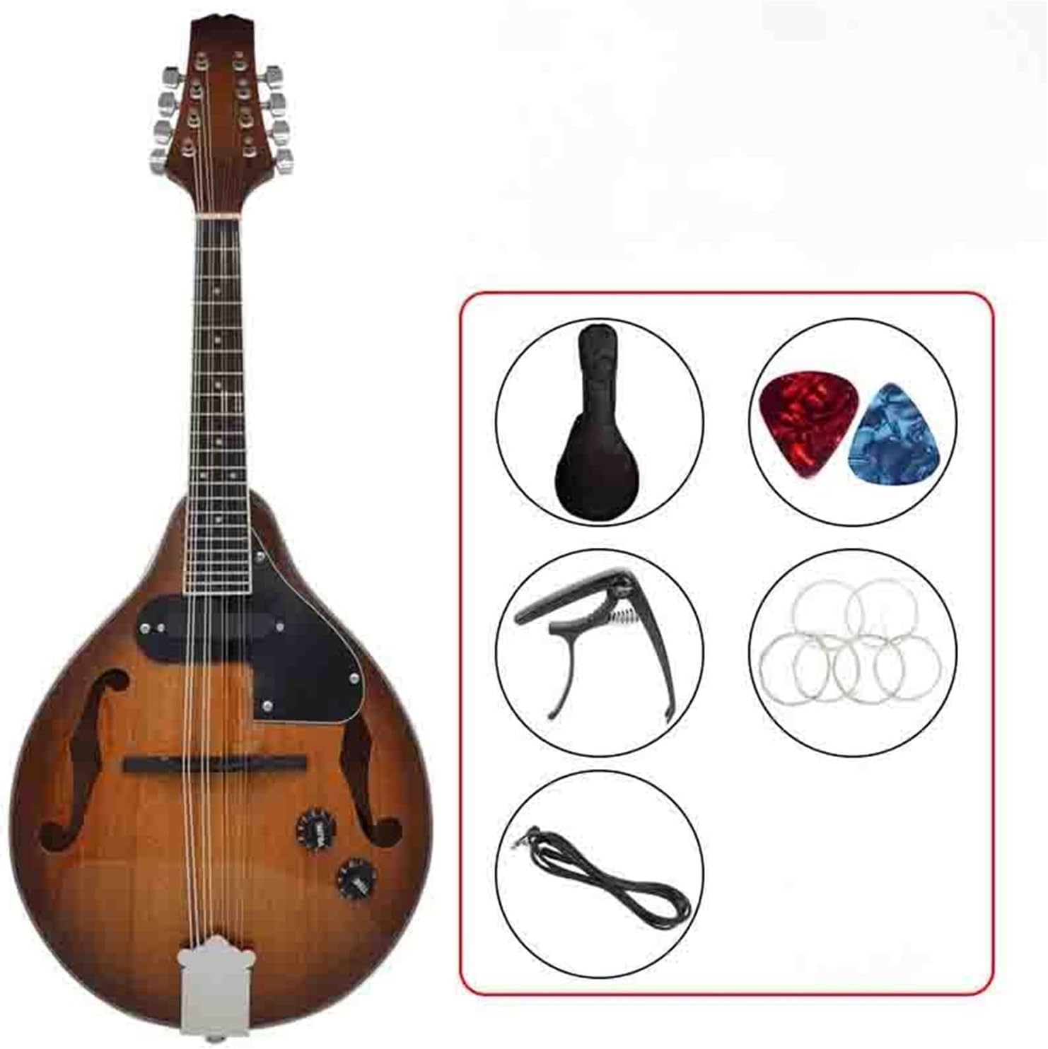Musical Instrument Mandolin Guitar Eight String Plug In A Type Wine Red Beginner Mandolin String Instrument(4)
