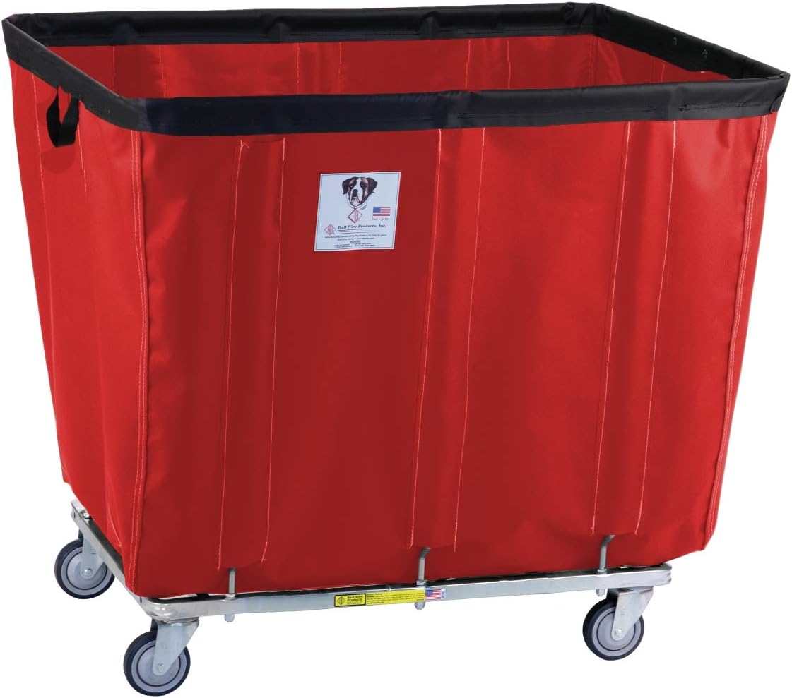 R&B Wire Products, Inc., 14 Bushel Vinyl Basket Truck with Steel Base, Red, Capacity 600 lb, Capacity Volume 17 ft³, Color Red, Model# 414SOC/RD