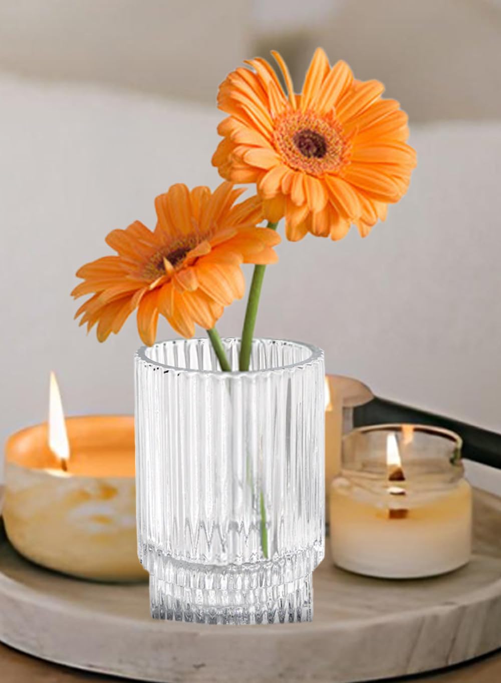 Serene Spaces Living Clear Ribbed Glass Votive Holder, Decorative Centerpiece for Wedding, Christmas, Thanksgiving, Dining Table, Home Décor, 2.25' Diameter & 3.75' Tall, Pack of 32