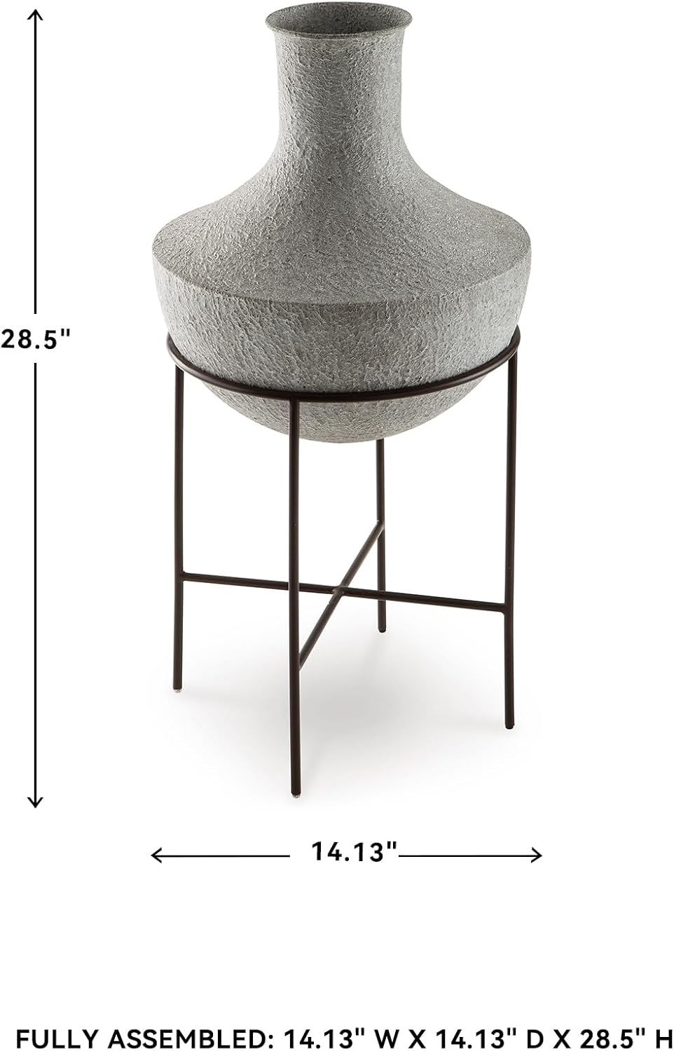 Signature Design by Ashley Estonbank Vase, Distressed Cream Metal Floor Vase with Espresso Brown Stand, for Faux Florals & Seasonal Indoor Outdoor Decor, 14.13' W x 14.13' D x 28.5' H