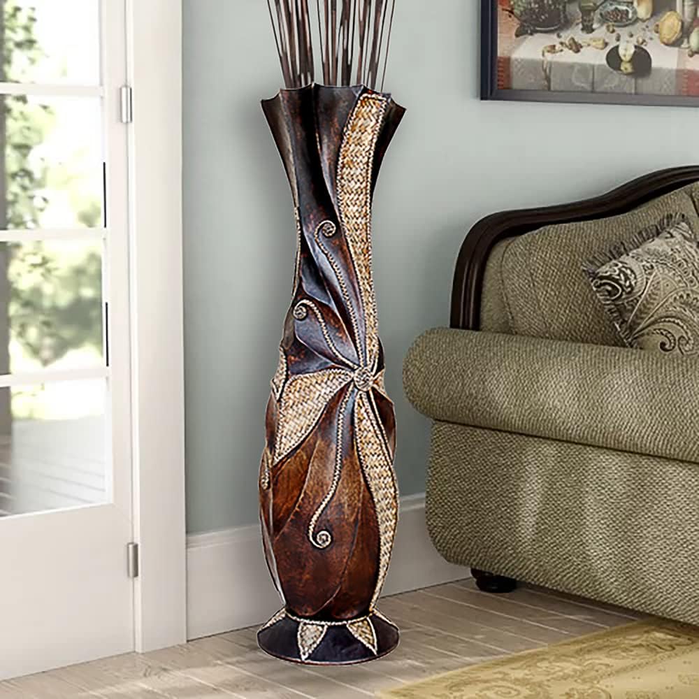 32'' Extra Large Tall Floor Vase, Solid Wood Decorative Floor Vases with Wide Mouth Opening for Home Decor, Living Room, Bedroom Pampas Grass