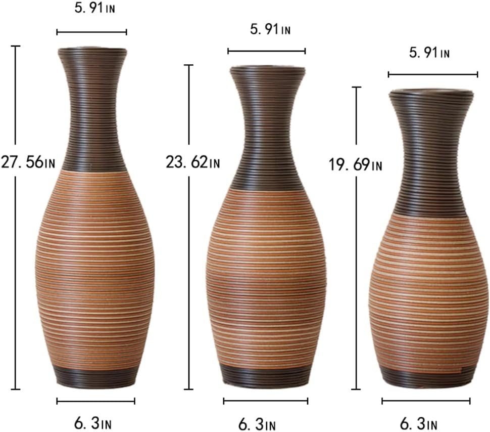 Floor PVC Decorated Vases Set of 3 for Gorgeous Home Decoration Large Classic PVC Vases 19.6in/23.6in/27.5in Height(Grey+Brown)