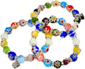 MY ITALIAN DÉCOR - Murano Glass Millefiori Bead Bracelet SET OF 3 | Beaded Bracelet with Elastic | Handmade for Woman | Made In Italy