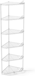 600lbs 6 Tier Corner Shelf NSF Metal Wire Shelving Unit, Adjustable, with Leveling Feet and Waterproof Shelf Liners for Garage, Kitchen, and More - 20' L x 20' D x 72' H, White Pentagonal-Shape