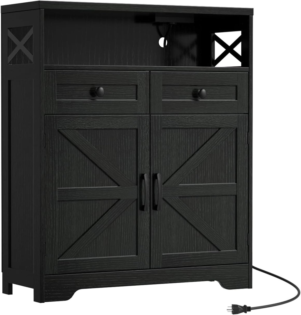 FiveWillowise 31.5' Black Storage Cabinet with Drawers and Shelf, Farmhouse Sideboard Buffet with Storage, Kitchen Pantry Hutch, Coffee Bar Cabinet Station Table for Kitchen, Living, Dining Room