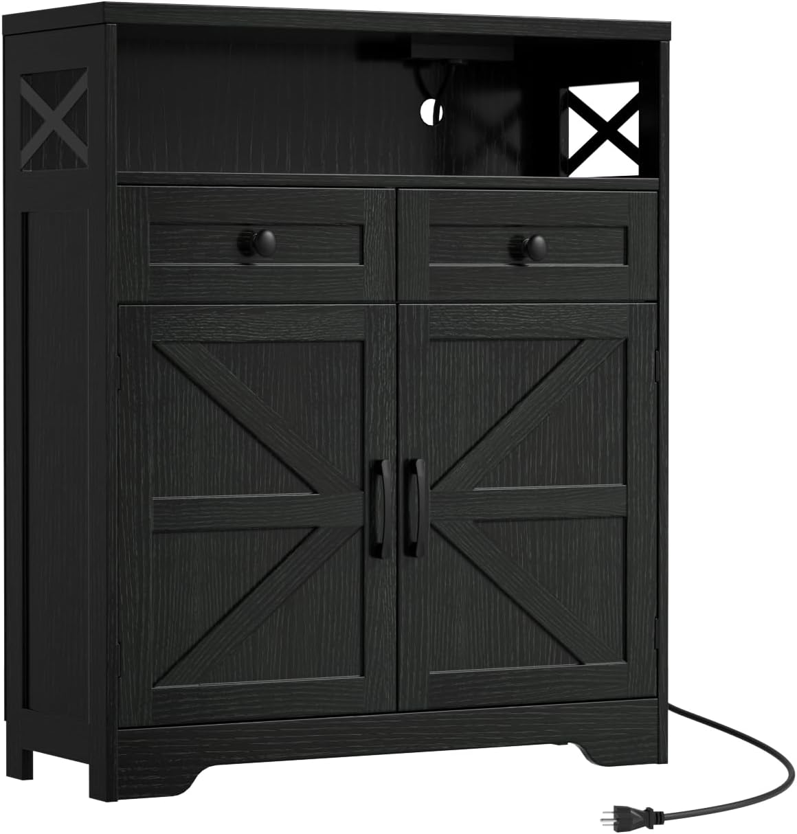 FiveWillowise 31.5' Black Storage Cabinet with Drawers and Shelf, Farmhouse Sideboard Buffet with Storage, Kitchen Pantry Hutch, Coffee Bar Cabinet Station Table for Kitchen, Living, Dining Room