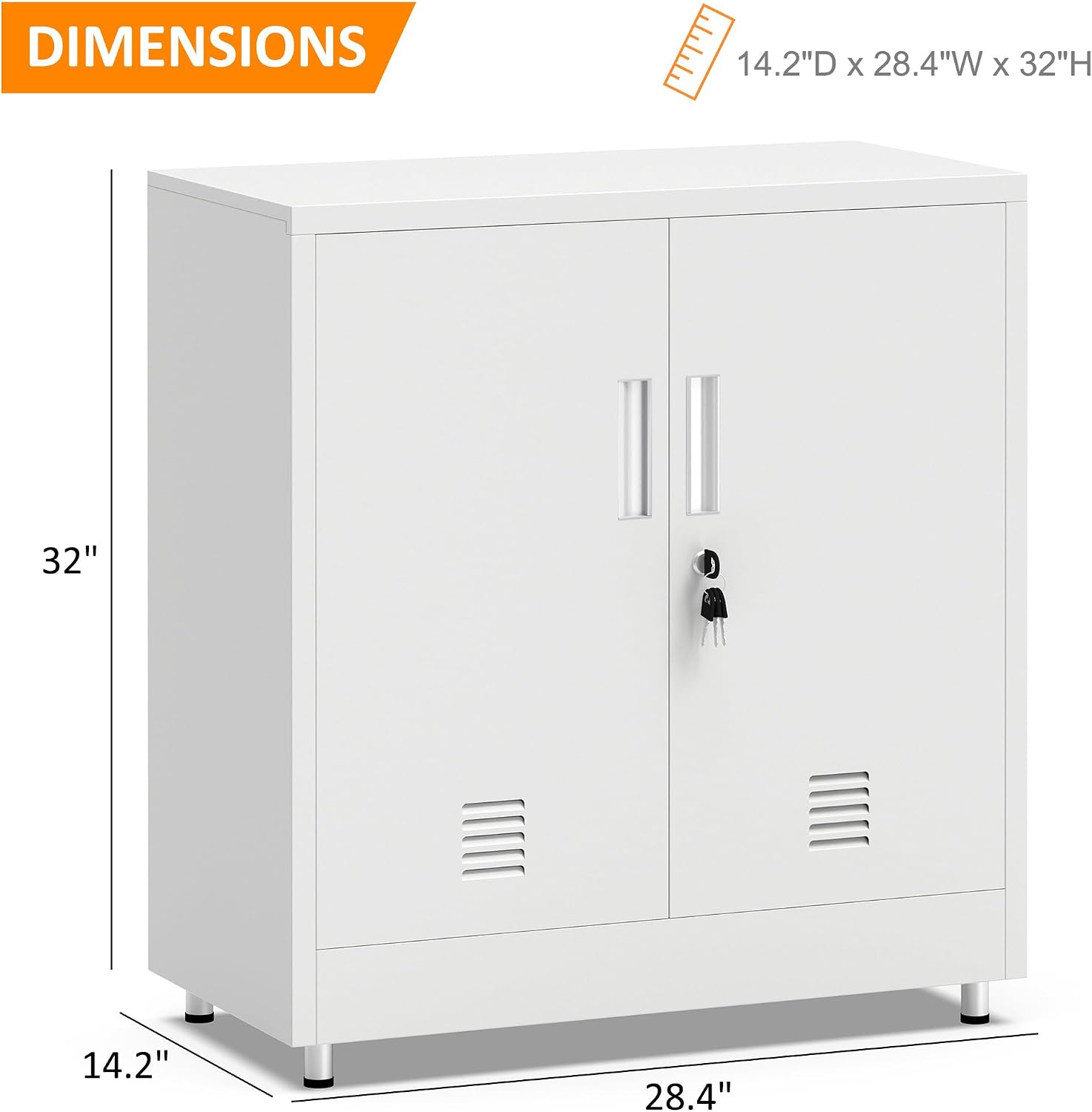 Metal Storage Cabinet with Locking Doors and Adjustable Shelf, Small Lockable Sideboard Buffet Cabinet for Home, Office, Entryway, Hallway, Living Room, Kitchen and Dining Room, White