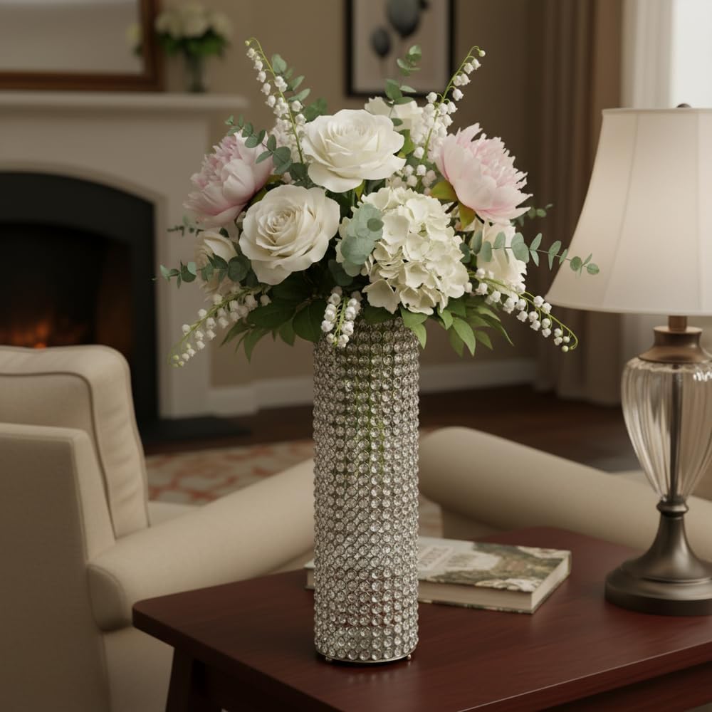 Modern Day Accents 5760 Tubo LG Cristal Cylinder Vase, Silver, 25' H | For Flowers or Candles, Tall Elegant Design, For Centerpieces, For Bouquets or Home Decor