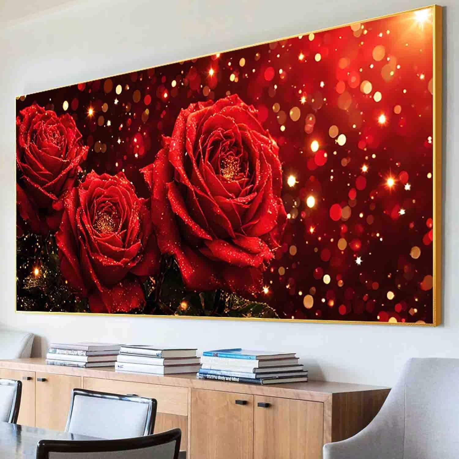 Red Rose Paint by Numbers Flower Painting Kits for Adults Beginner Painting by Numbers pre Drawn Canvas with Brush Acrylic Oil Paint Adult Craft Picture, Gifts for Women (100x200cm Frameless) -38sO