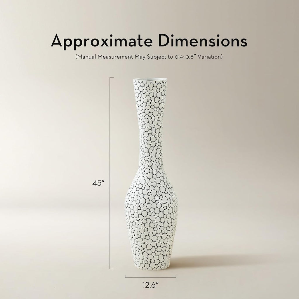 Z Gallerie Wood Oslo Floor Vase, Modern Flower Vase for Elegant Home Decor, Designed for Decorative Flowers & Foliage Living Room, Dining Room & Bedroom, White 12.60' D X 45' H