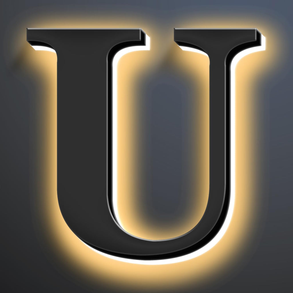 Backlit Illuminated LED House Numbers Upgrade Your Address Signs 16 Inch, Large Modern Light Up Address Numbers Signs, Stainlesss Steels Home Address Signs,U