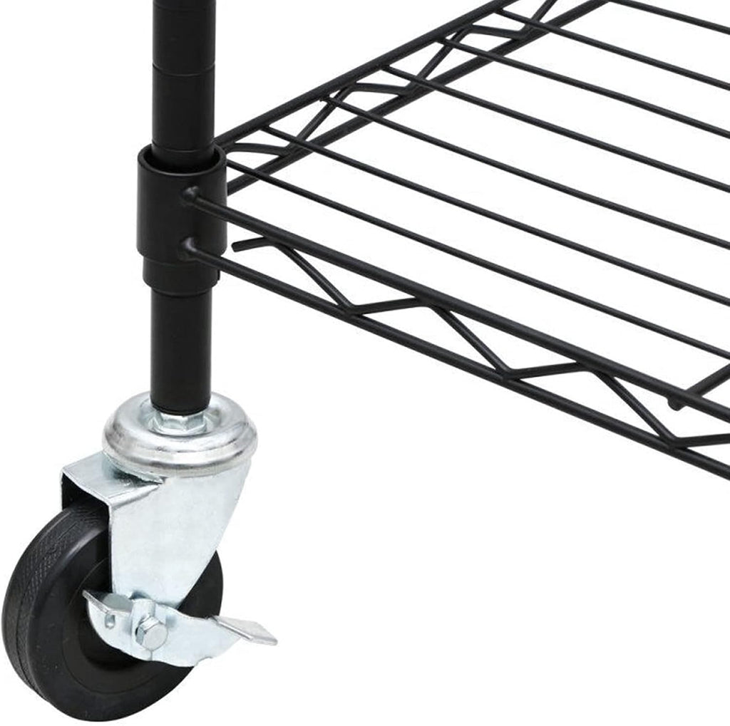 Black Storage Shelves, Heavy Duty Steel Wire Shelving Unit with Wheels,Adjustable Shelf, Used as Pantry Shelf, Garage or Bakers Rack Kitchen Shelving,Rolling Storage Rack, Corner Rack 90 x 45 x 180CM
