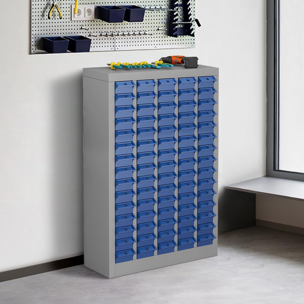Yeeoy 75 Drawers Parts Cabinet, Bolt and Nut Tool Storage Cabinet, Steel Parts Organization Shelves with ABS Material Drawer & Labels for Tool Hardware Storage, Grey
