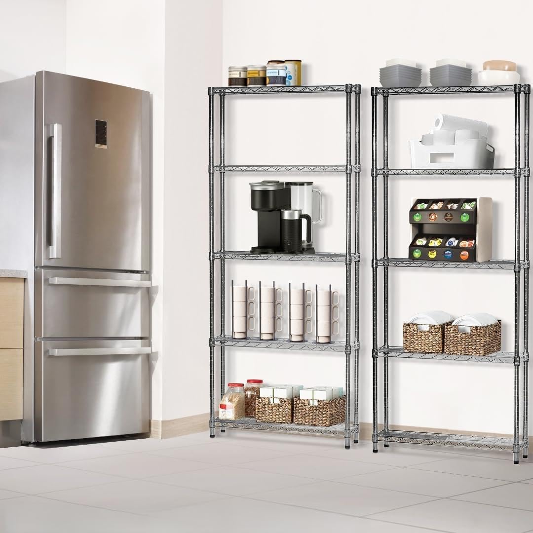 Shelving Inc. 8' d x 36' w x 64' h Chrome Wire Shelving with 5 Tier Shelves, Weight Capacity 800lbs Per Shelf