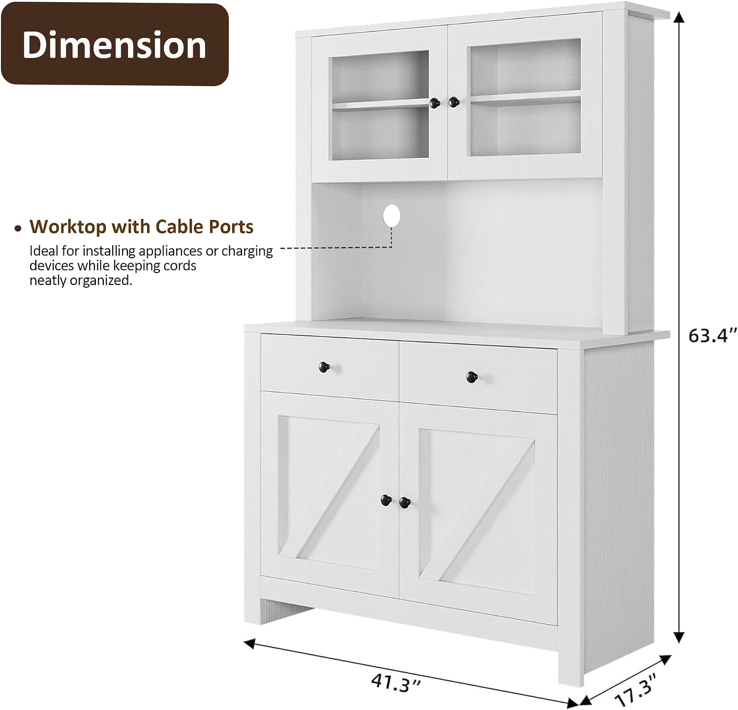 IDEALHOUSE 63' Kitchen Pantry Cabinet with Drawers, Hutch Cabinet with Storage, Microwave Stand, Adjustable Shelves, Freestanding Tall Pantry Storage for Dining Room, Living Room, White