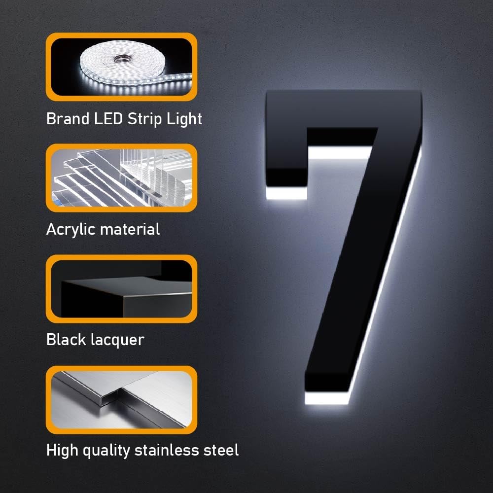 Backlit LED Illuminated House Numbers,Matte Black, Modern Address Signs Lighted Plaque For Outdoor Indoor, Weatherproof And Corrosion Resistant, Day & Night,18 Inch,O