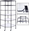 Bonnlo 6-Tier Rolling Heavy Duty Commercial Polygonal Corner Shelf Wire Shelving Unit Adjustable Storage Rack Free Standing Garage with 5 Wheels 26 4/5' L x 26 4/5' W x 71' H Inches (Black)