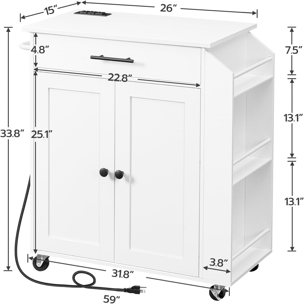 HOOBRO Kitchen Island with Power Outlet and Kitchen Island Bundle, Rolling Kitchen Cart on Wheels with Spice Rack and Drawer, for Home, Kitchen and Dining Room, WT82UZD01G1- WN12ZD01