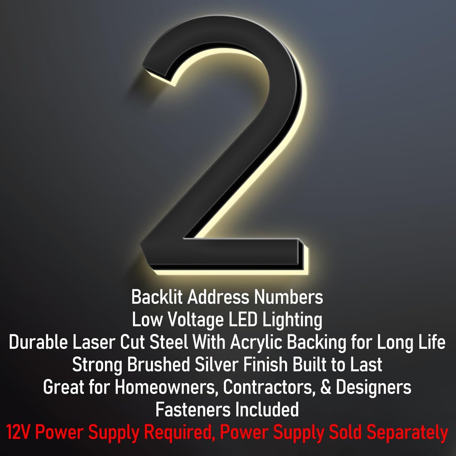 House Numbers, Backlit LED Home Address Numbers, Stainless Steel Hand-Polished For House Address Signs, Light Up House Number For Outside, Yard, Shop,20 Inch/500mm,5