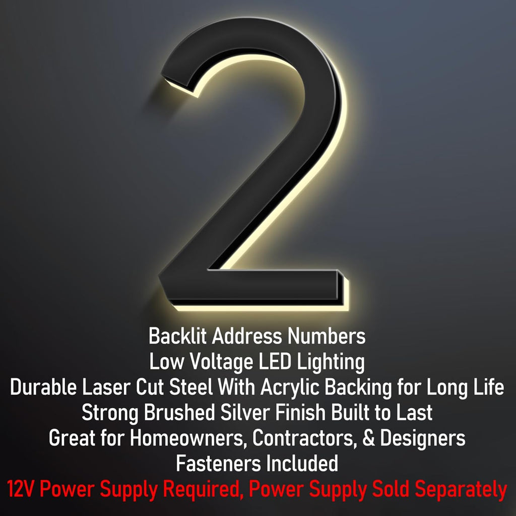 House Numbers, Backlit LED Home Address Numbers, Stainless Steel Hand-Polished For House Address Signs, Light Up House Number For Outside, Yard, Shop,14 Inch/350mm,C