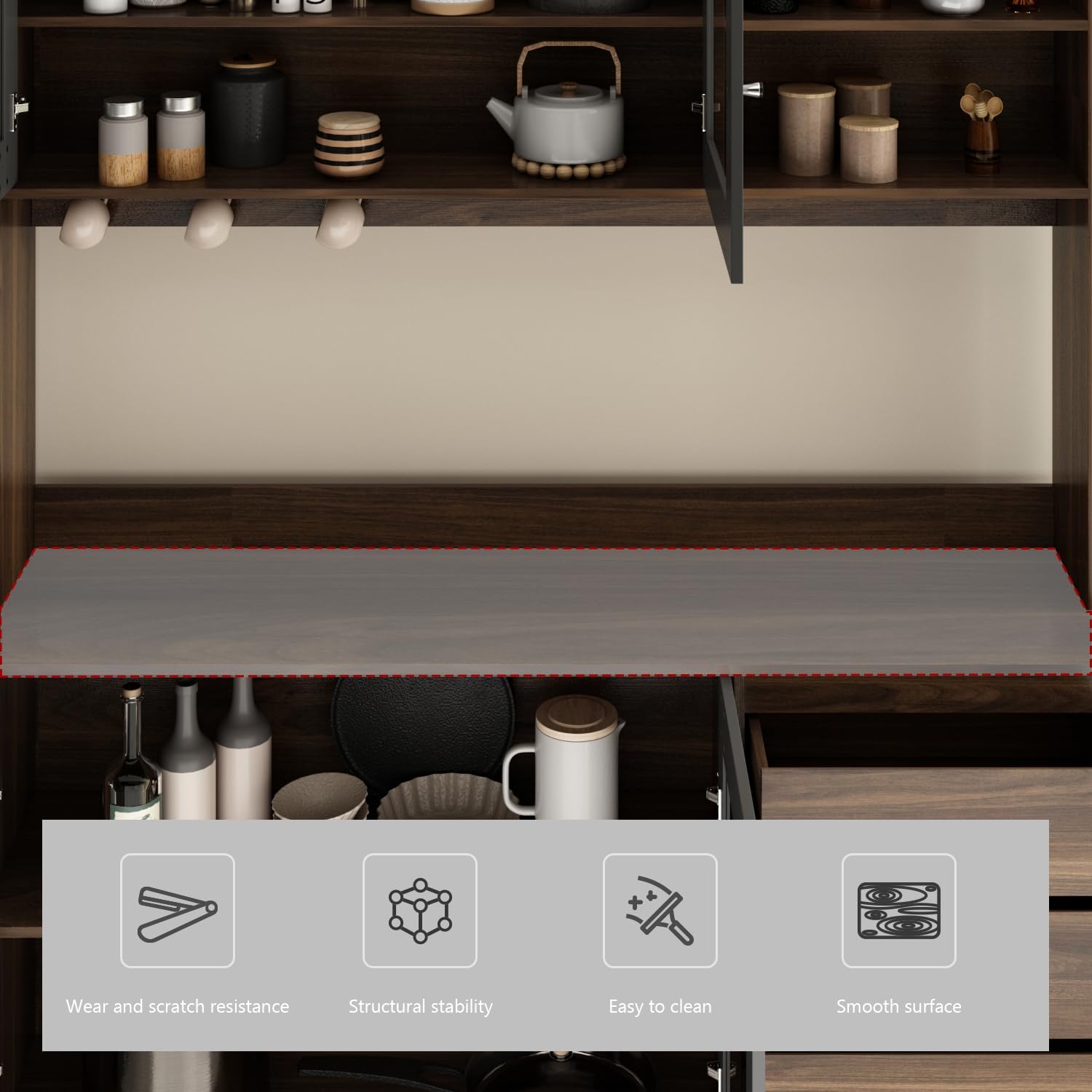 FUFU&GAGA 74.8' Tall Kitchen Pantry Cabinet with 4 Drawers, 4 Doors & Microwave Stand, Freestanding Hutch Cabinet with Buffet Cupboard for Kitchen, Dinningroom, Black and Brown