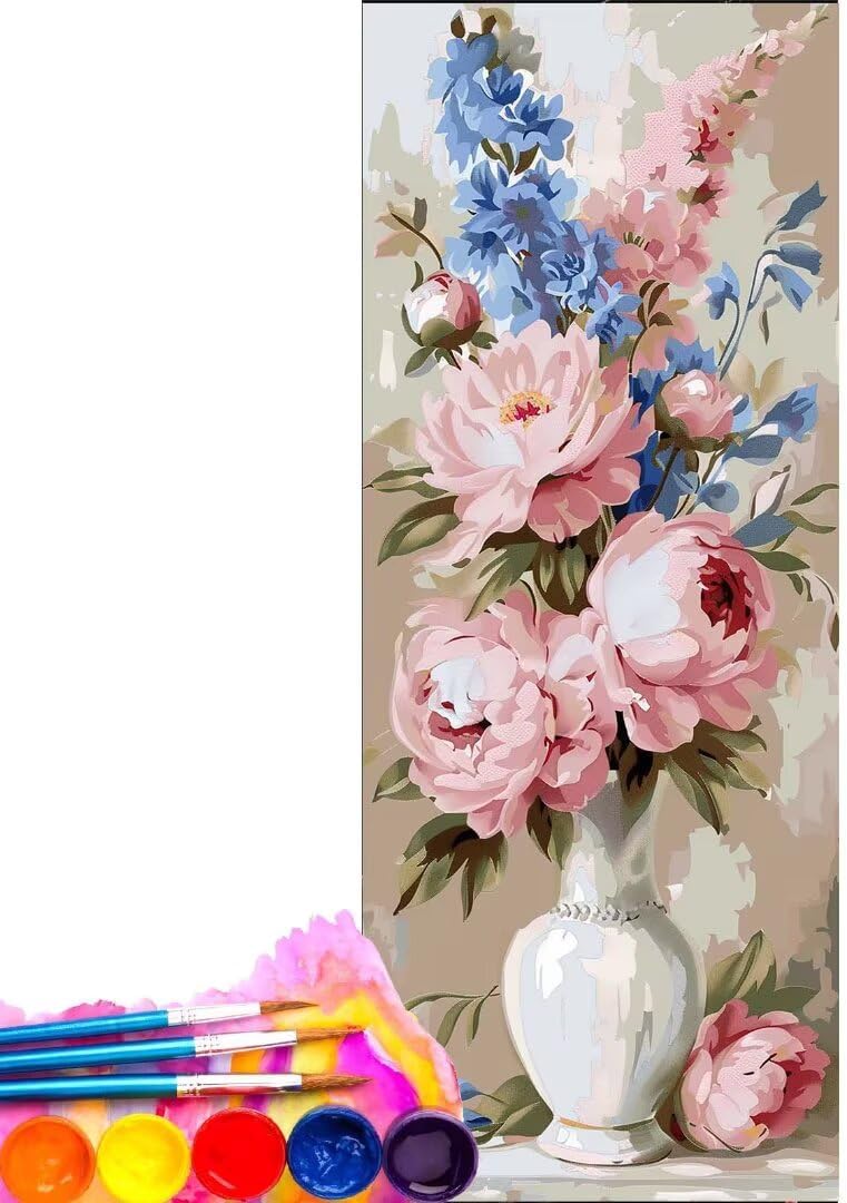 Flower Pink Paint by Numbers for Adults, DIY Paint by Number Kit, DIY Painting by Numbers for Beginner Kits, DIY Canvas Oil Painting Acrylic Paints for Gift Home Wall Decor (Without Frame) 90x180cm