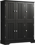 ChooChoo Bathroom Floor Cabinet, Modern Bathroom Storage Cabinet with 6 Doors and Adjustable Shelves, Freestanding Cupboard for Living Room, Black