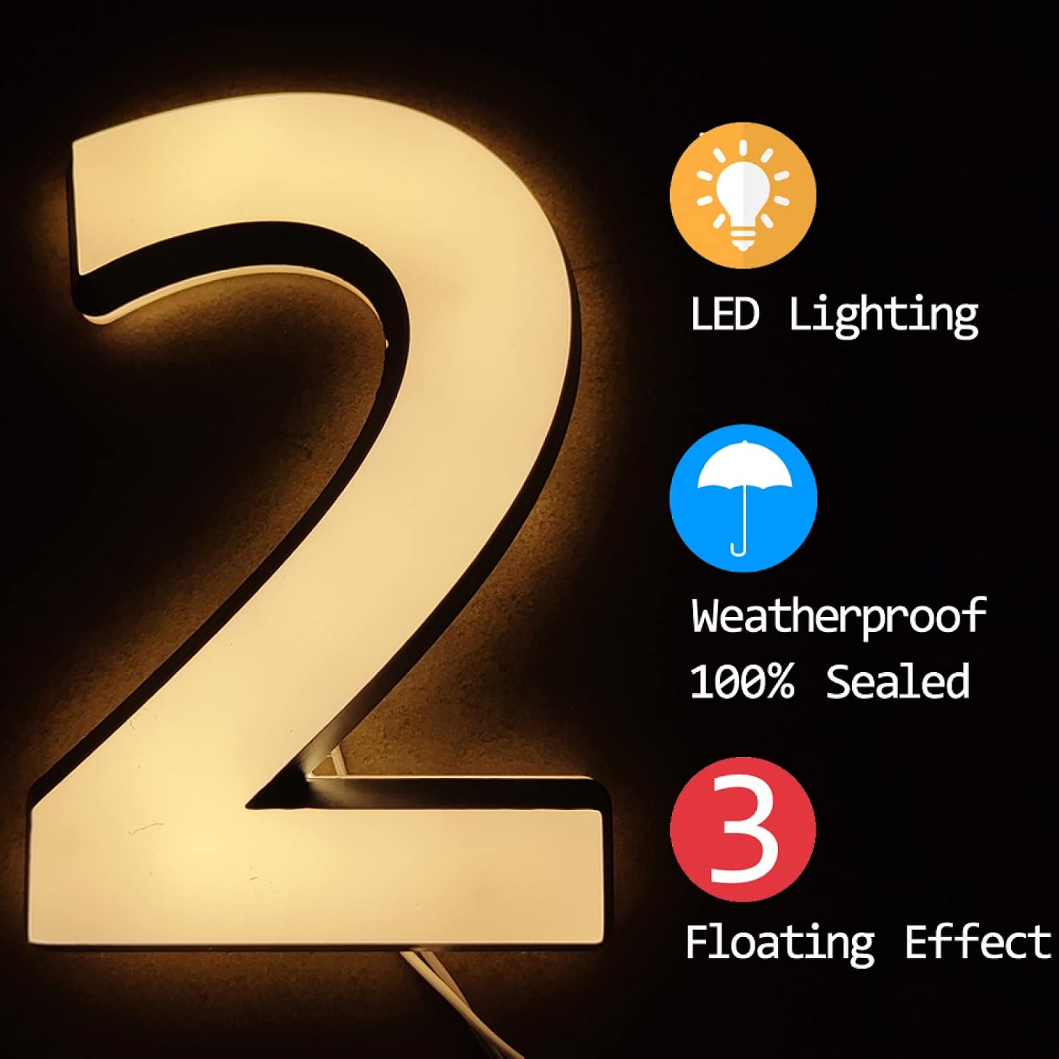 Modern 14' Backlit LED House Numbers, Black-White LED House Number, Light Up Acrylic Door Number Plaques For Wall, Illuminated Address Numbers,L