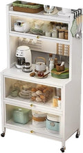 5/6 Tier Microwave Stand with Storage Bakers Rack with Drawers Coffee Pub Station Organizer with Flip Doors Vintage Kitchen Utility Storage Shelf Long-Lasting(White,5 Layer)