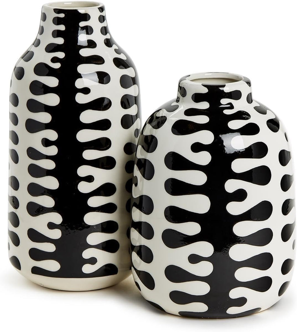 Two's Company Jigsaw Set of 2 Black and White Vase, Ceramic, Black and White, Home Decor Accessories