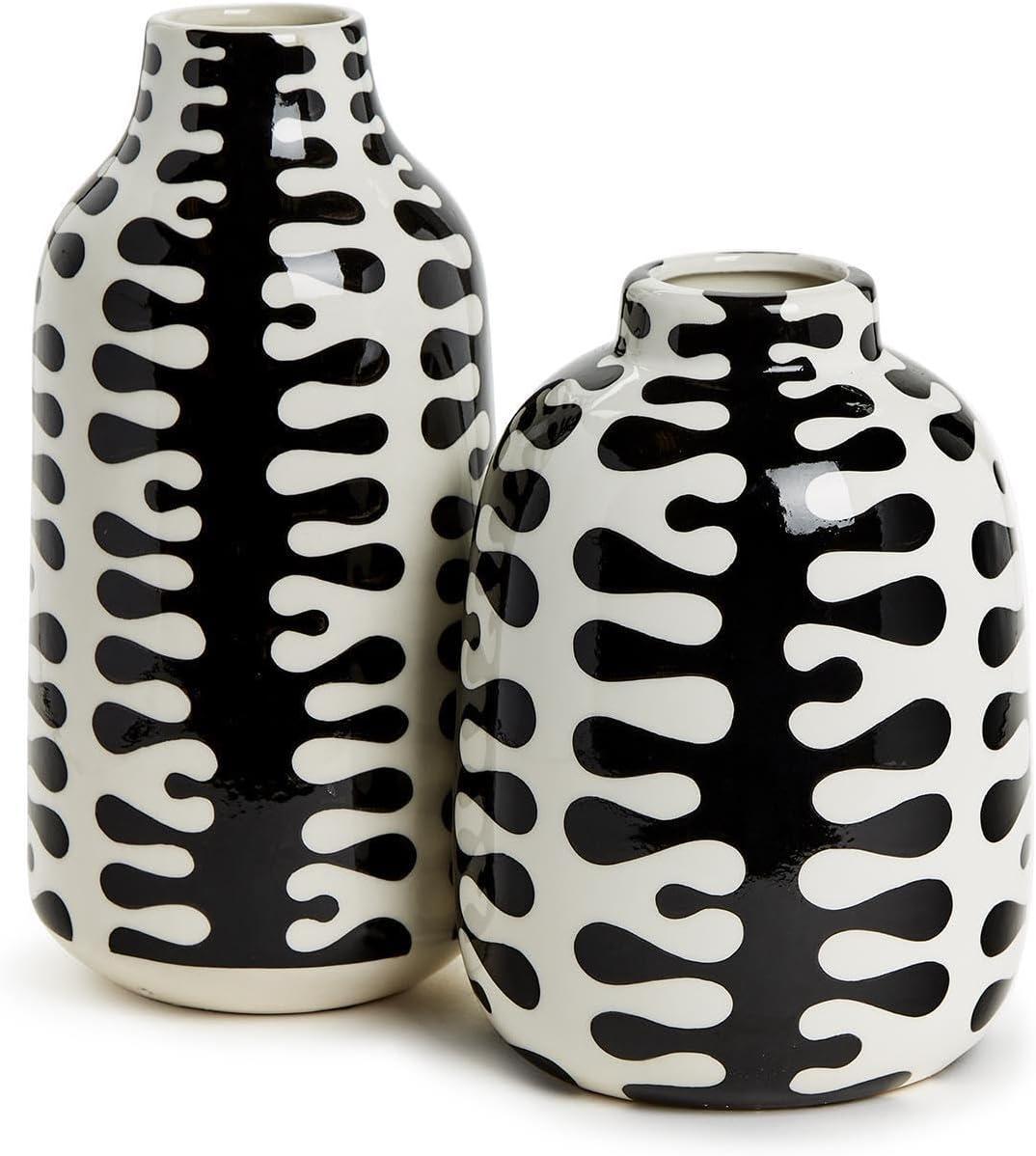 Two's Company Jigsaw Set of 2 Black and White Vase, Ceramic, Black and White, Home Decor Accessories