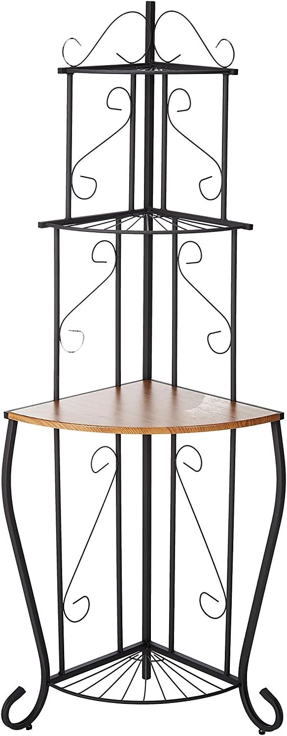 KB Designs - 4-Tier Corner Bakers Rack, Kitchen Storage Shelfs, Black/Walnut
