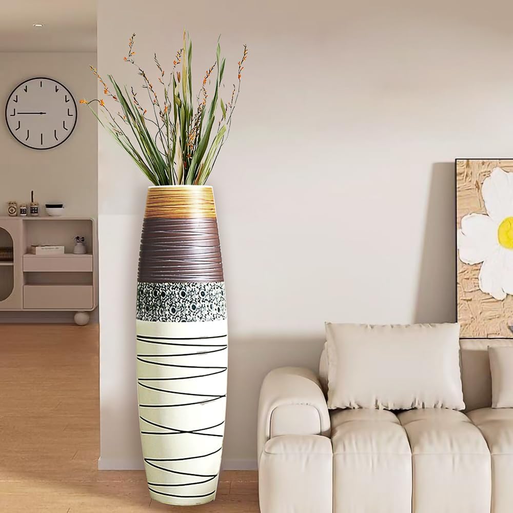 Tall Floor Vase 32 inches, Handmade Large Ceramic Rustic Vases for Home Decor Living Room, Boho Textured Decorative Vases Wide Mouth Opening Corner Vase for Pampas Grass