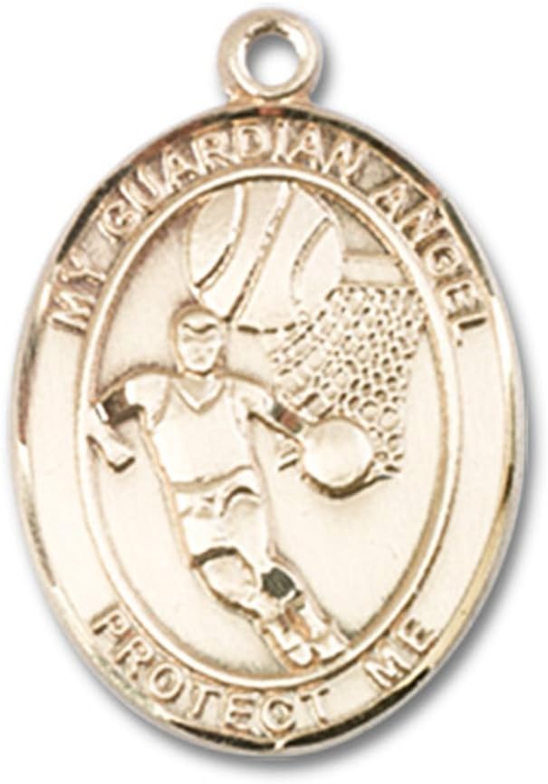 Bonyak Jewelry Guardian Angel - Basketball Hand-Crafted Oval Medal Pendant in 14kt Yellow Gold-Filled