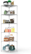 6 Tier NSF Corner Wire Shelf Shelving Unit, 18 x 18 x 72 Inch 420lbs Capacity Heavy Duty Adjustable Metal Storage Rack with Leveling Feet & Shelf Liners for Office Kitchen Bathroom and More - White