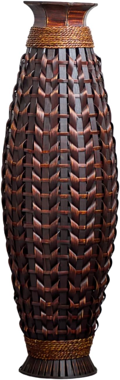 39-Inch Large Handwoven Rattan Floor Vase, Bamboo Weave Tall Vase for Dried Flowers, Boho Chic Home Decor for Living Room, Bedroom, Entryway