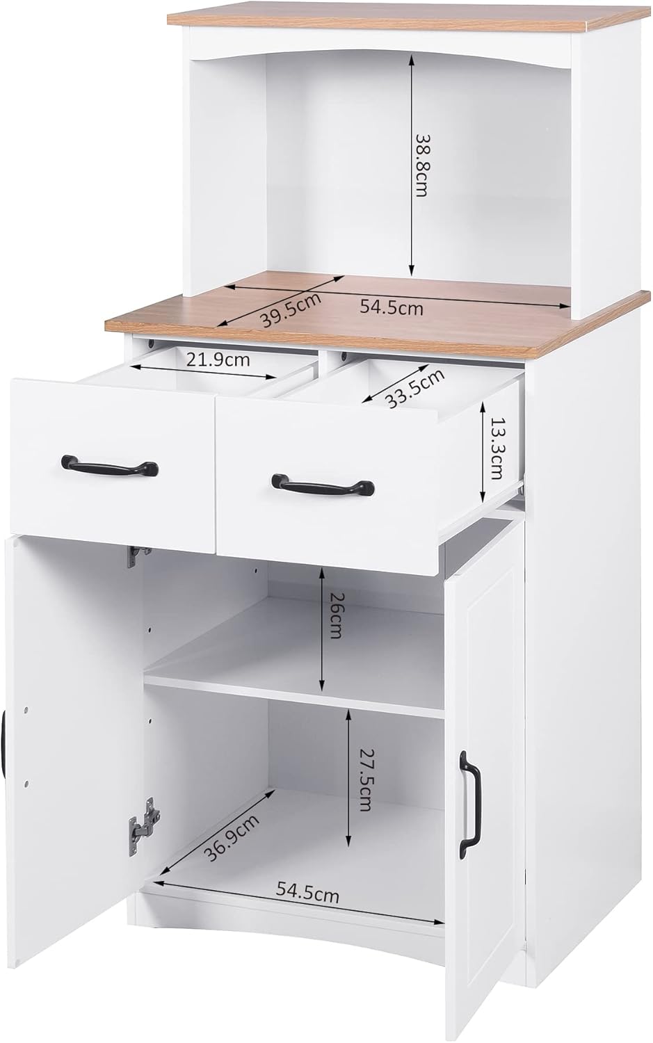 Kitchen Pantry Storage Cabinet Bar Cabinet Cupboard with Storage Drawers and Adjustable Shelf, Microwave Cabinet with Open Space for Kitchen Dining Room Living Room, White